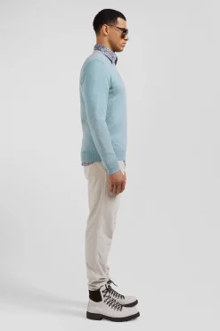 Regular green wool and cotton crew neck jumper