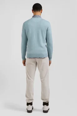 Regular green wool and cotton crew neck jumper