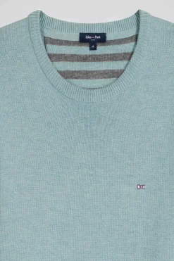 Regular green wool and cotton crew neck jumper