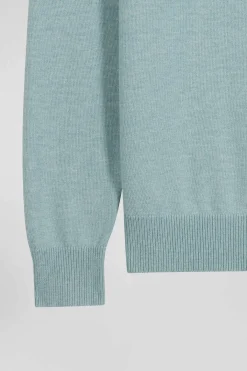 Regular green wool and cotton crew neck jumper