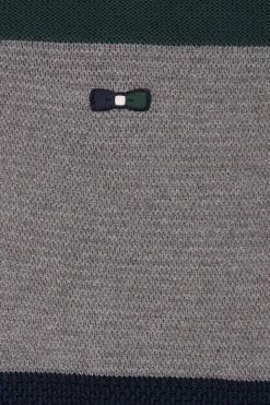 Regular green wool and cotton jumper with knit patterns and rugby shirt collar