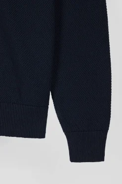 Regular green wool and cotton jumper with knit patterns and rugby shirt collar