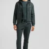Regular green zipped brushed cotton fleece hoodie