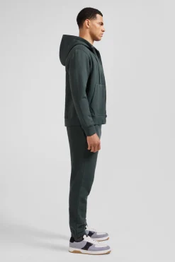 Regular green zipped brushed cotton fleece hoodie