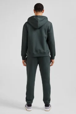 Regular green zipped brushed cotton fleece hoodie