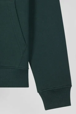 Regular green zipped brushed cotton fleece hoodie