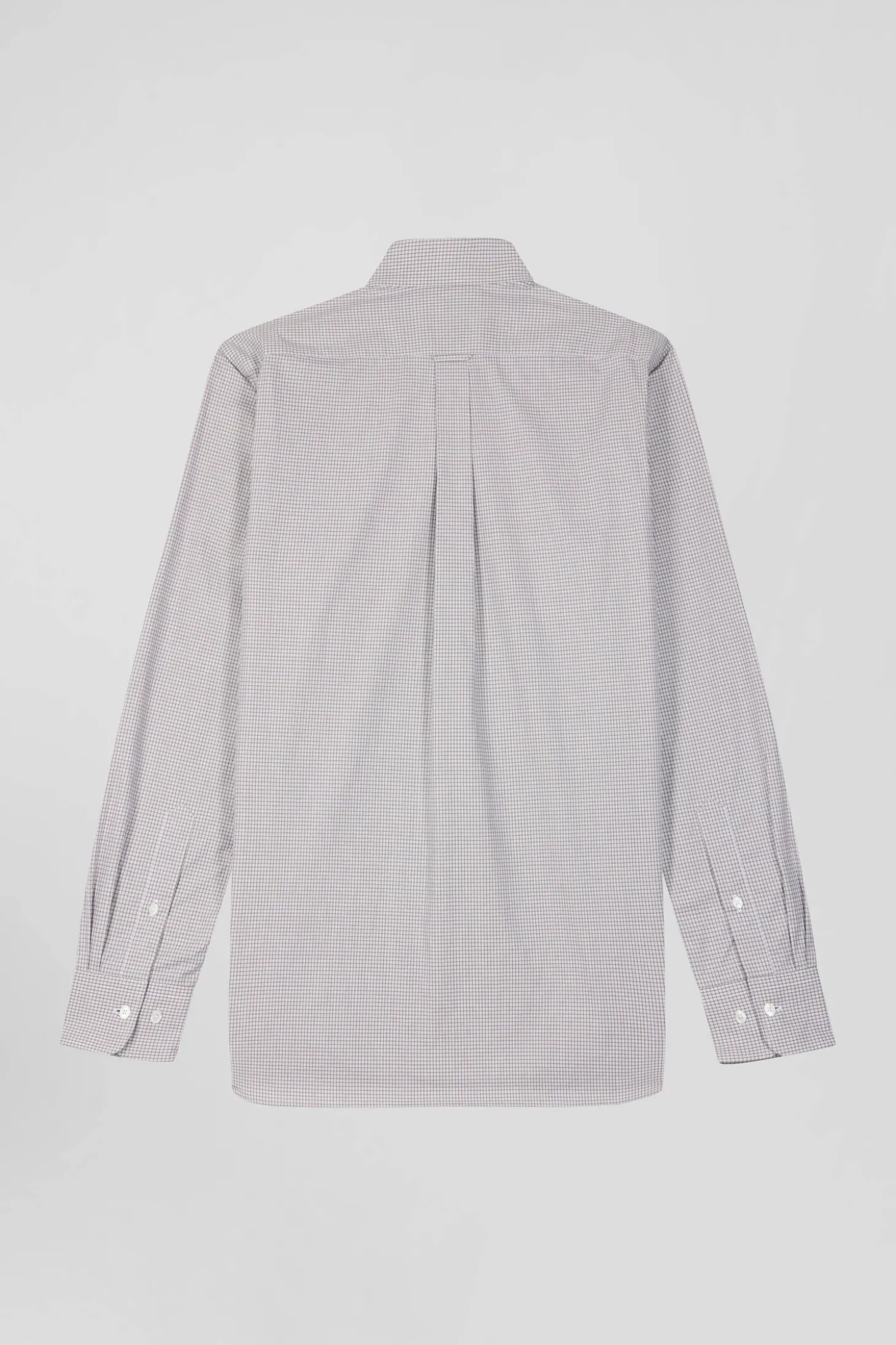 Regular greige cotton shirt with micro checks