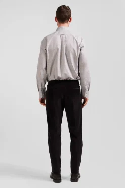 Regular greige cotton shirt with micro checks