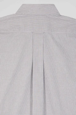 Regular greige cotton shirt with micro checks