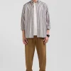 Regular greige striped cotton poplin shirt