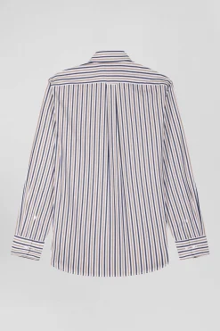 Regular greige striped cotton poplin shirt