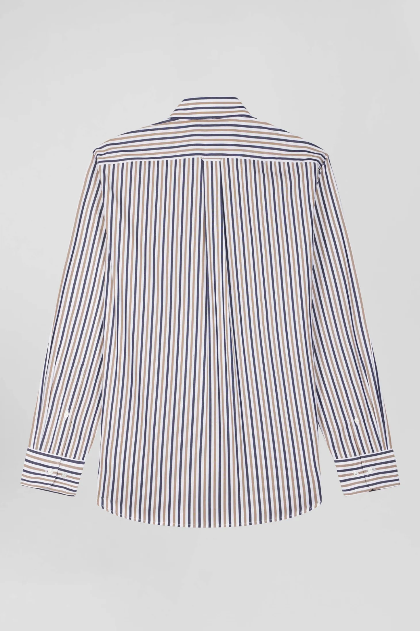 Regular greige striped cotton poplin shirt