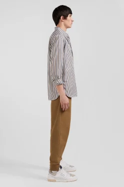Regular greige striped cotton poplin shirt