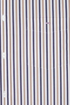 Regular greige striped cotton poplin shirt