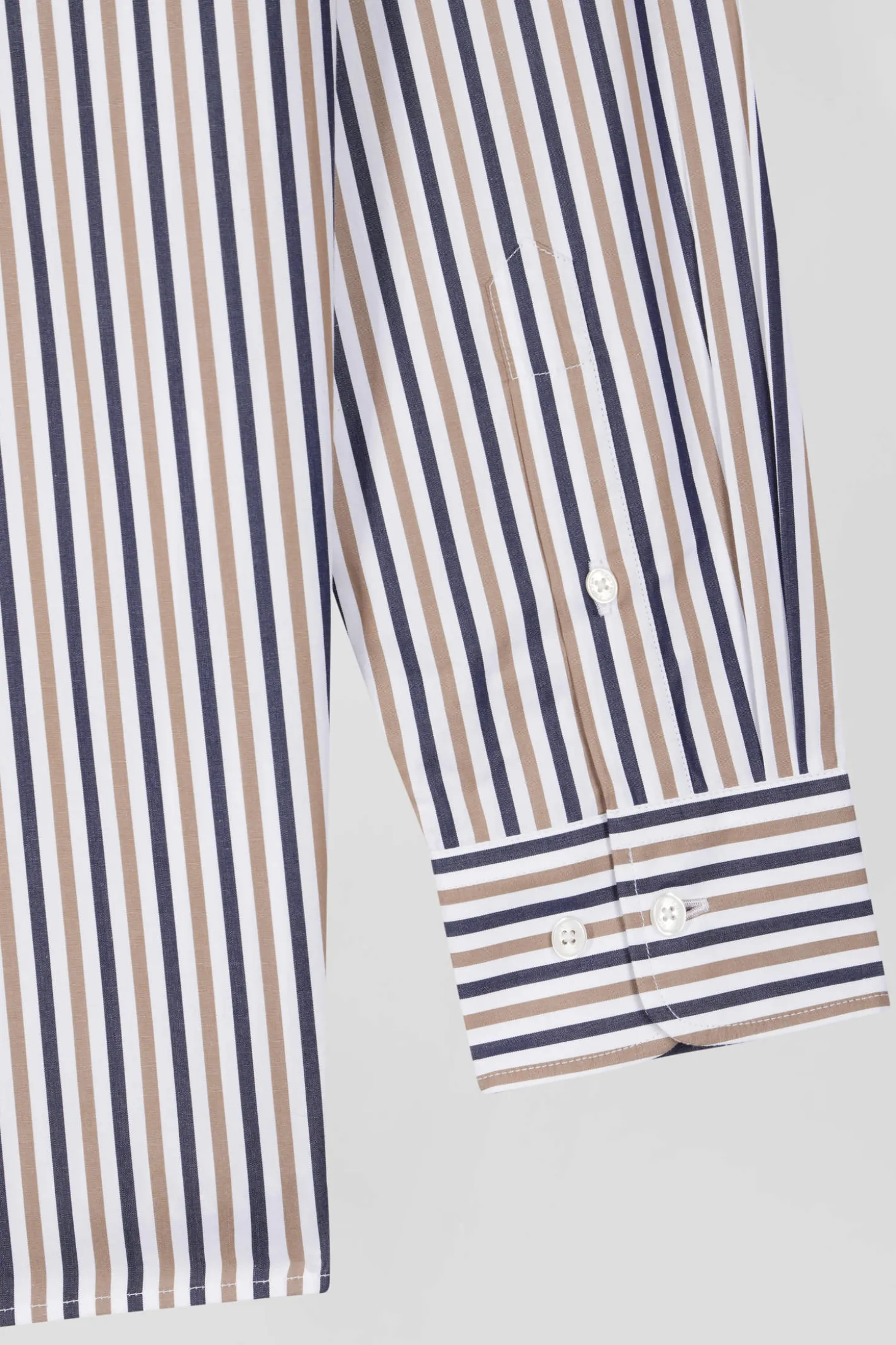 Regular greige striped cotton poplin shirt