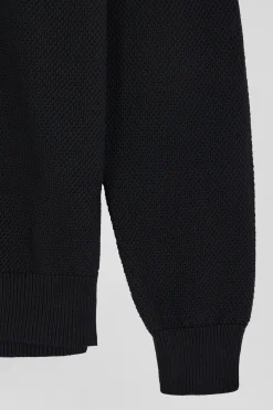 Regular grey and white cotton crew neck jumper with knit patterns