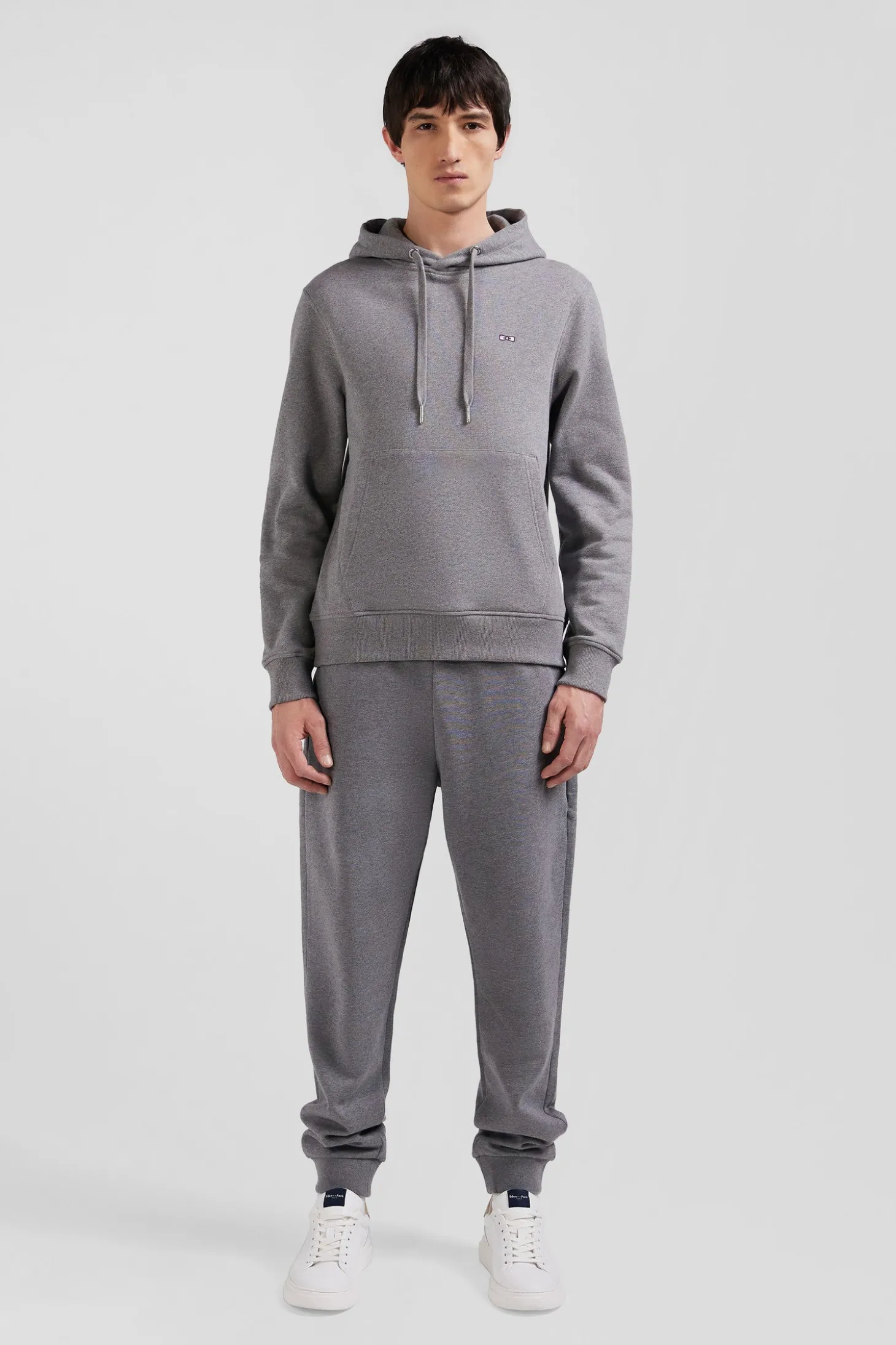 Regular grey brushed cotton fleece hoodie