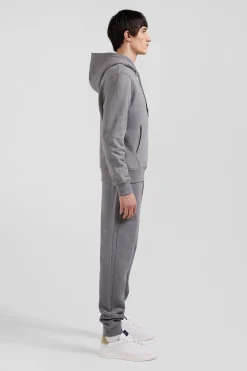 Regular grey brushed cotton fleece hoodie