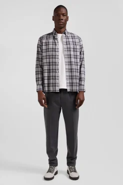 Regular grey checked cotton twill shirt