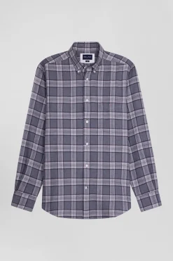 Regular grey checked cotton shirt