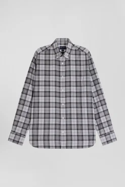 Regular grey checked cotton twill shirt