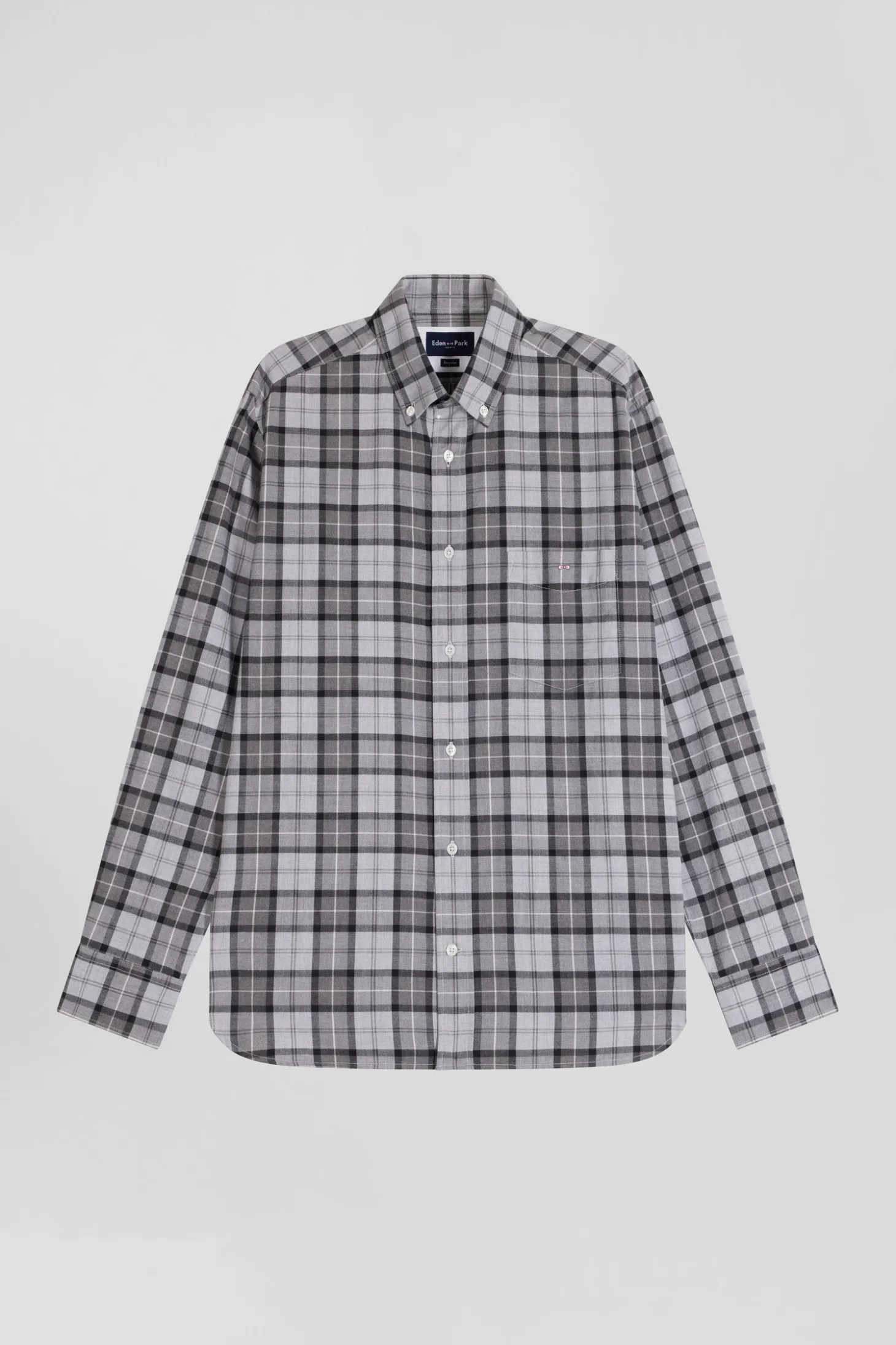 Regular grey checked cotton twill shirt