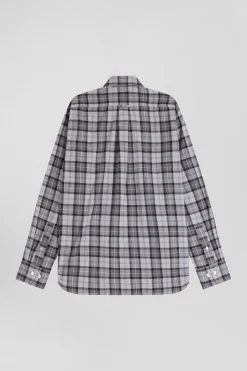 Regular grey checked cotton twill shirt