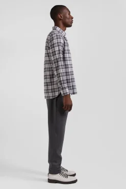 Regular grey checked cotton twill shirt