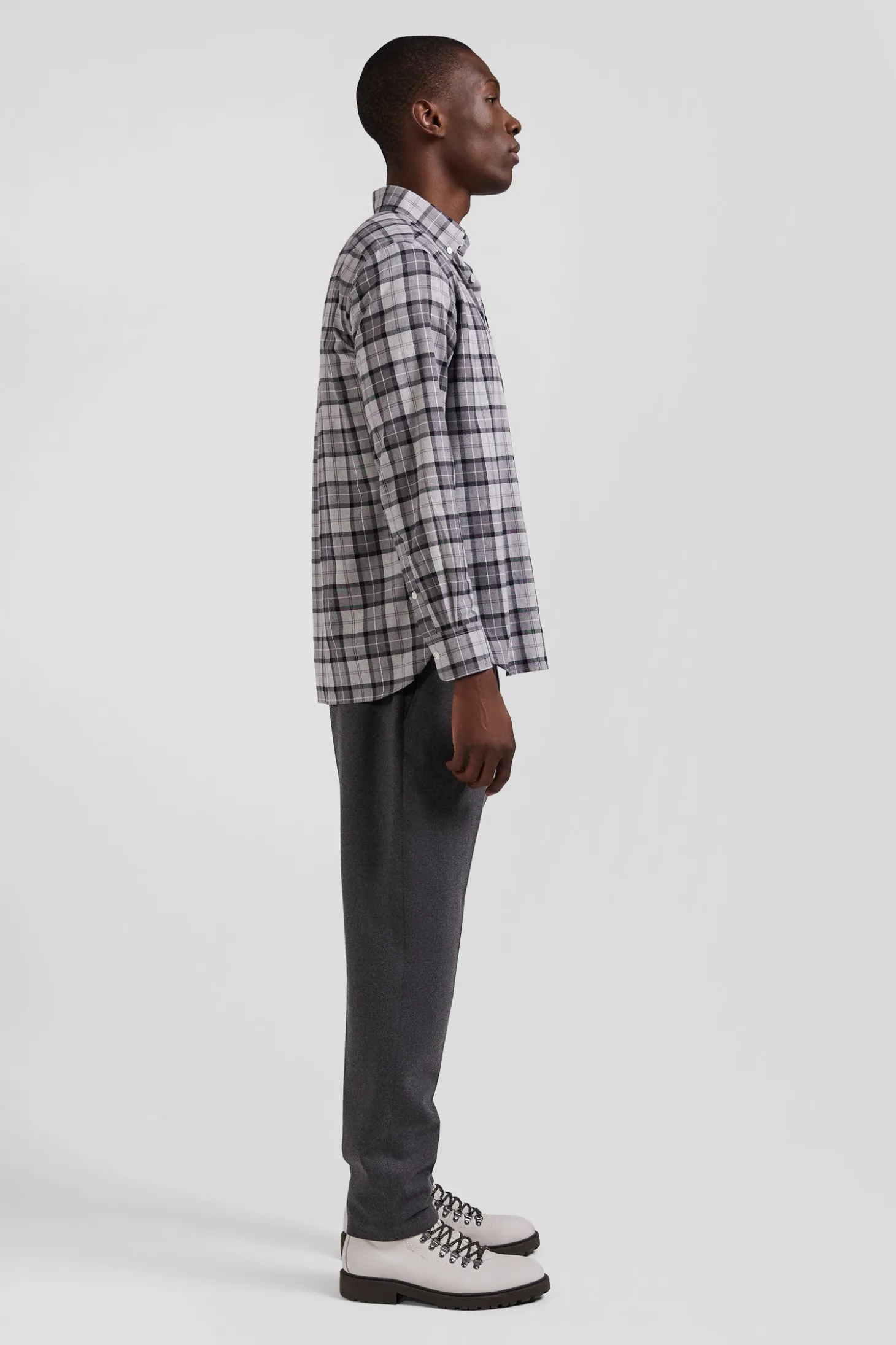 Regular grey checked cotton twill shirt