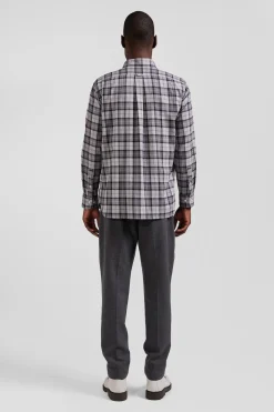 Regular grey checked cotton twill shirt