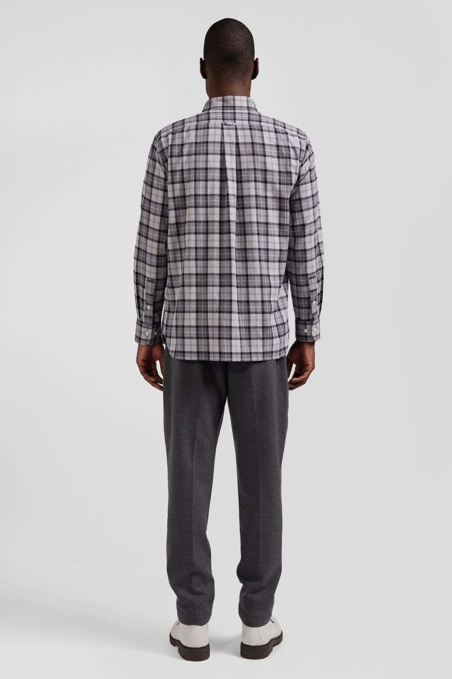 Regular grey checked cotton twill shirt