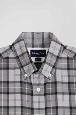 Regular grey checked cotton twill shirt