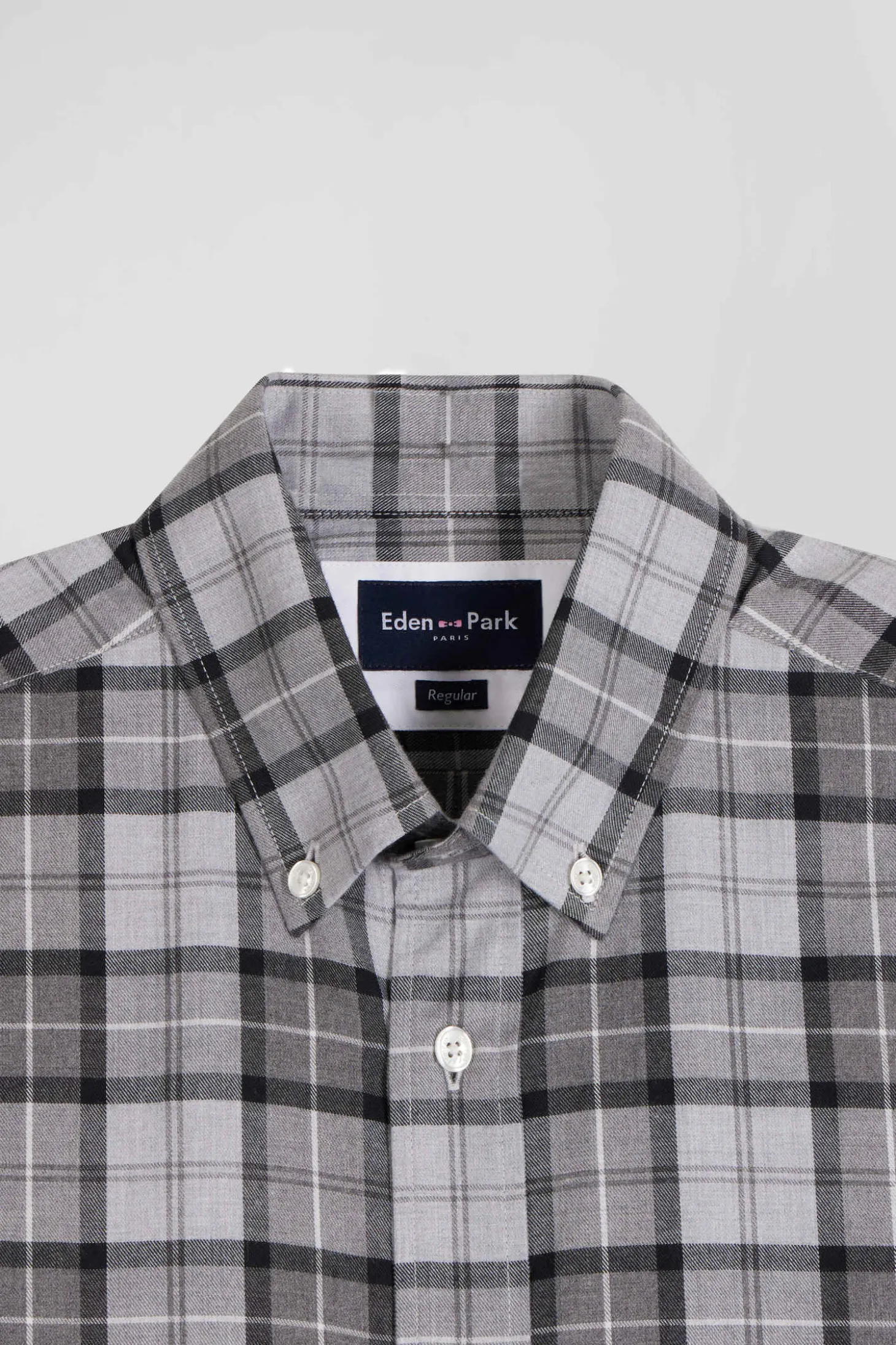 Regular grey checked cotton twill shirt