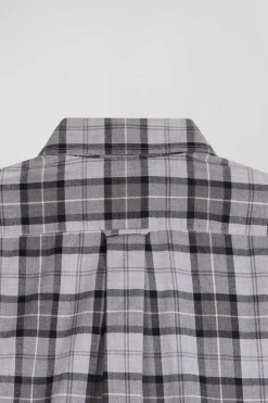 Regular grey checked cotton twill shirt