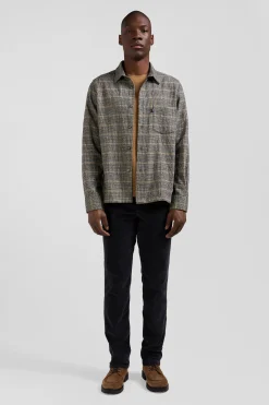 Regular grey checked wool and cotton overshirt