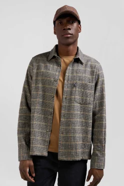 Regular grey checked wool and cotton overshirt