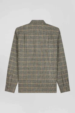 Regular grey checked wool and cotton overshirt
