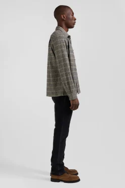 Regular grey checked wool and cotton overshirt