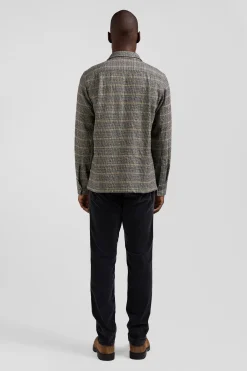 Regular grey checked wool and cotton overshirt