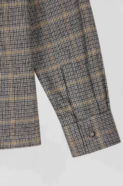 Regular grey checked wool and cotton overshirt