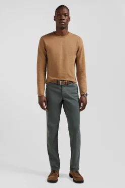 Regular grey chino trousers in stretch cotton gabardine