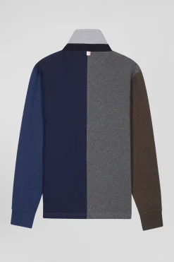 Regular grey colorblock long-sleeved cotton rugby shirt