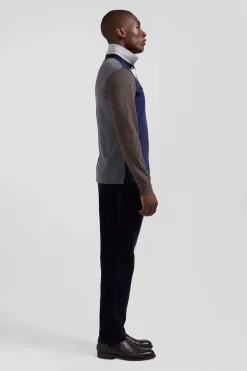 Regular grey colorblock long-sleeved cotton rugby shirt