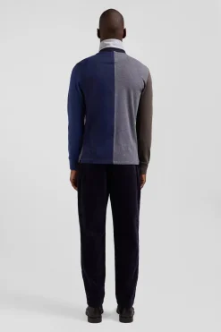 Regular grey colorblock long-sleeved cotton rugby shirt