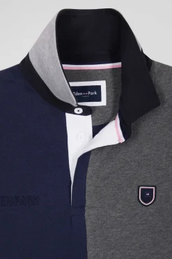 Regular grey colorblock long-sleeved cotton rugby shirt