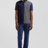 Regular grey colorblock short-sleeved cotton piqué polo shirt