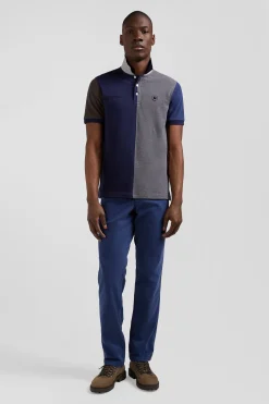 Regular grey colorblock short-sleeved cotton piqué polo shirt
