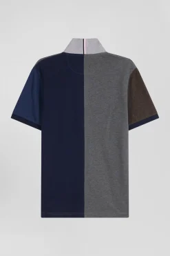 Regular grey colorblock short-sleeved cotton piqué polo shirt