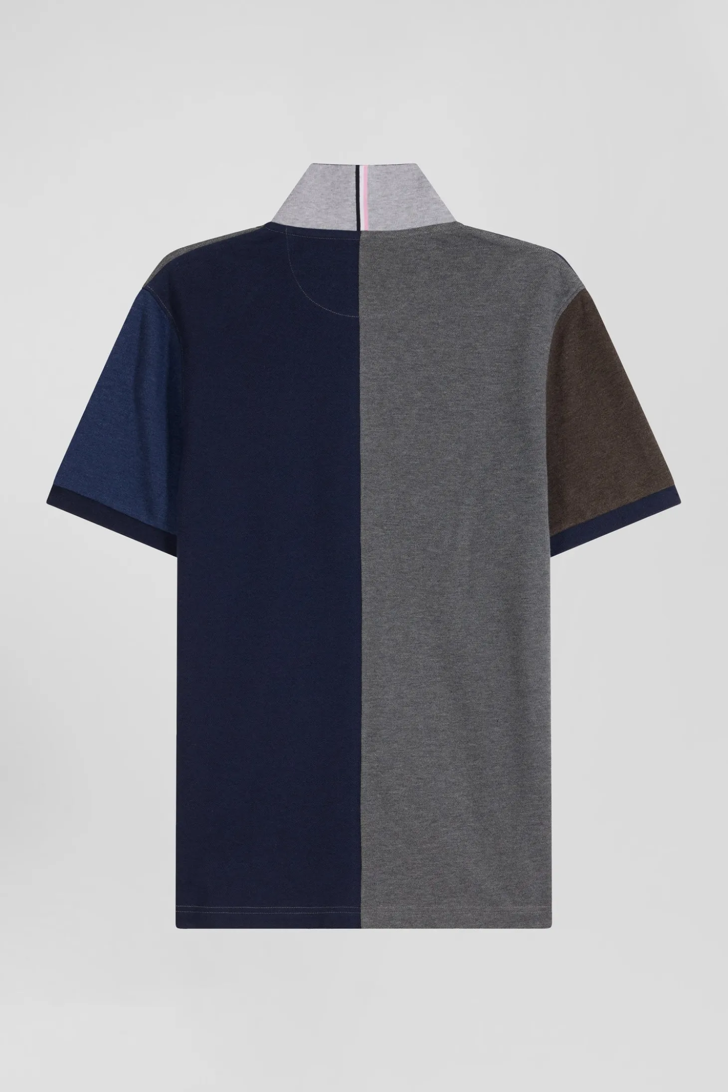 Regular grey colorblock short-sleeved cotton piqué polo shirt