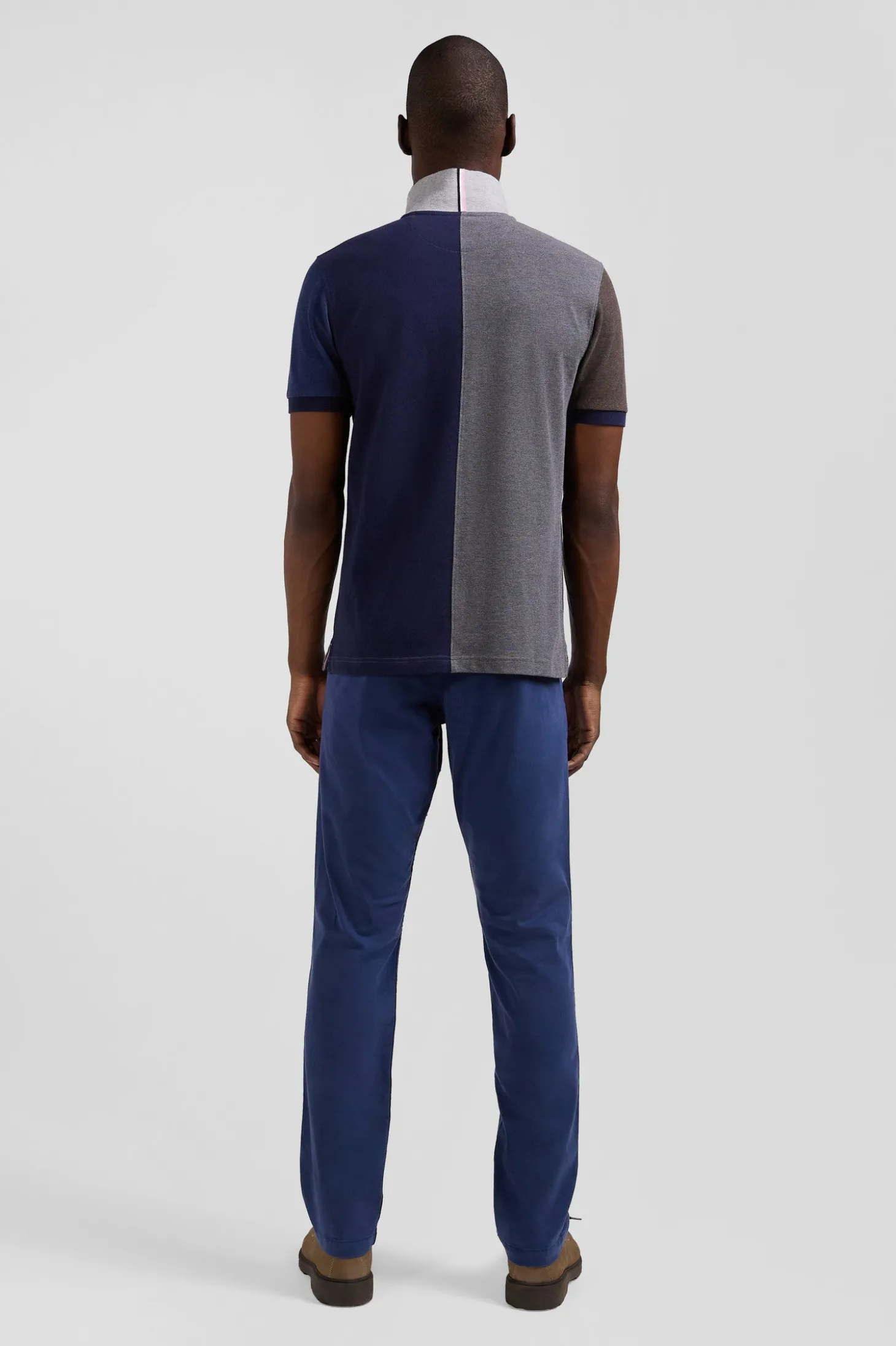 Regular grey colorblock short-sleeved cotton piqué polo shirt